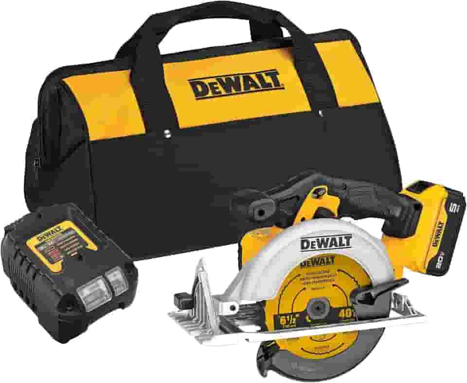 DEWALT Kit de serra circular 20V MAX 16,5 cm, com bateria de 5 Ah e carregador (DCS391P1)