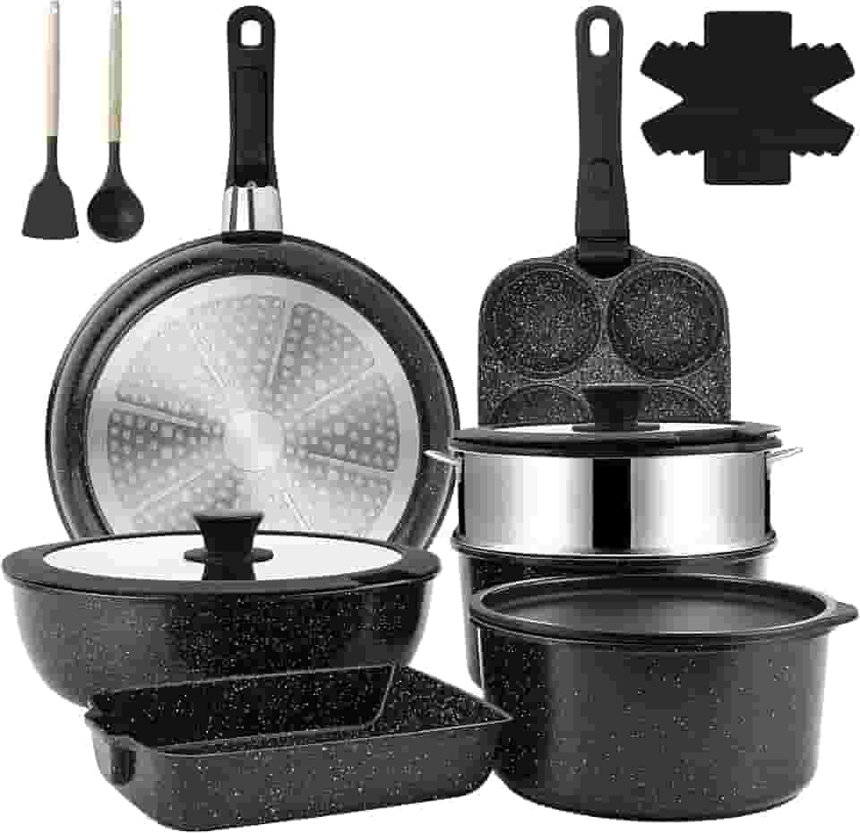 Jogo De Panelas 12 Peças, Conjunto De Panelas Antiaderentes Punho Destacável, Conjuntos De Panelas De Cozinha De Indução Antiaderente Com Alça Removível