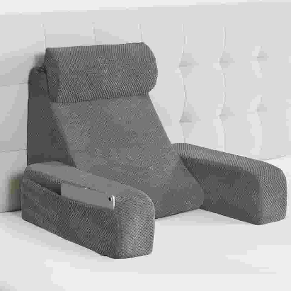 Vekkia Travesseiro de leitura, almofada de costas para cama sentado adulto, travesseiro de apoio para encosto com braços embutidos e bolsos GG, cadeira de descanso para ler, jogar, relaxar, trabalhar
