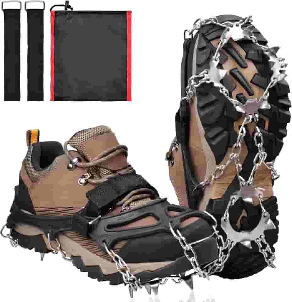 Crampons 19 spikes sapatos antiderrapantes para sapatos e botas, chuteiras de neve de tração, grampos para botas de caminhada, mulheres, homens, proteção segura para o inverno, caminhada, caminhada