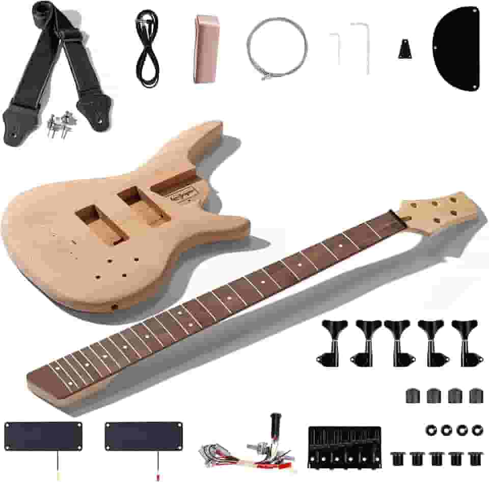 Leo Jaymz Kits De Baixo Elétrico Faça Você Mesmo Para Iniciantes - Corpo De Freixo Torrado, Braço De Bordo Torrado E Escala De Ébano - Componentes Completos Incluídos (Ib 5 Cordas)