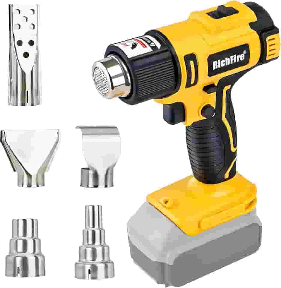 Pistola De Ar Quente Sem Fio, 350 W, 572 ℉-1022 ℉ (300 ℃-550 ℃), Aquecimento Rápido, Para Bateria Dewalt 20 V, 5 Bicos Dobrar Tubos, Encolher Pvc, Remover Tinta (Apenas Ferramenta, Bateria)