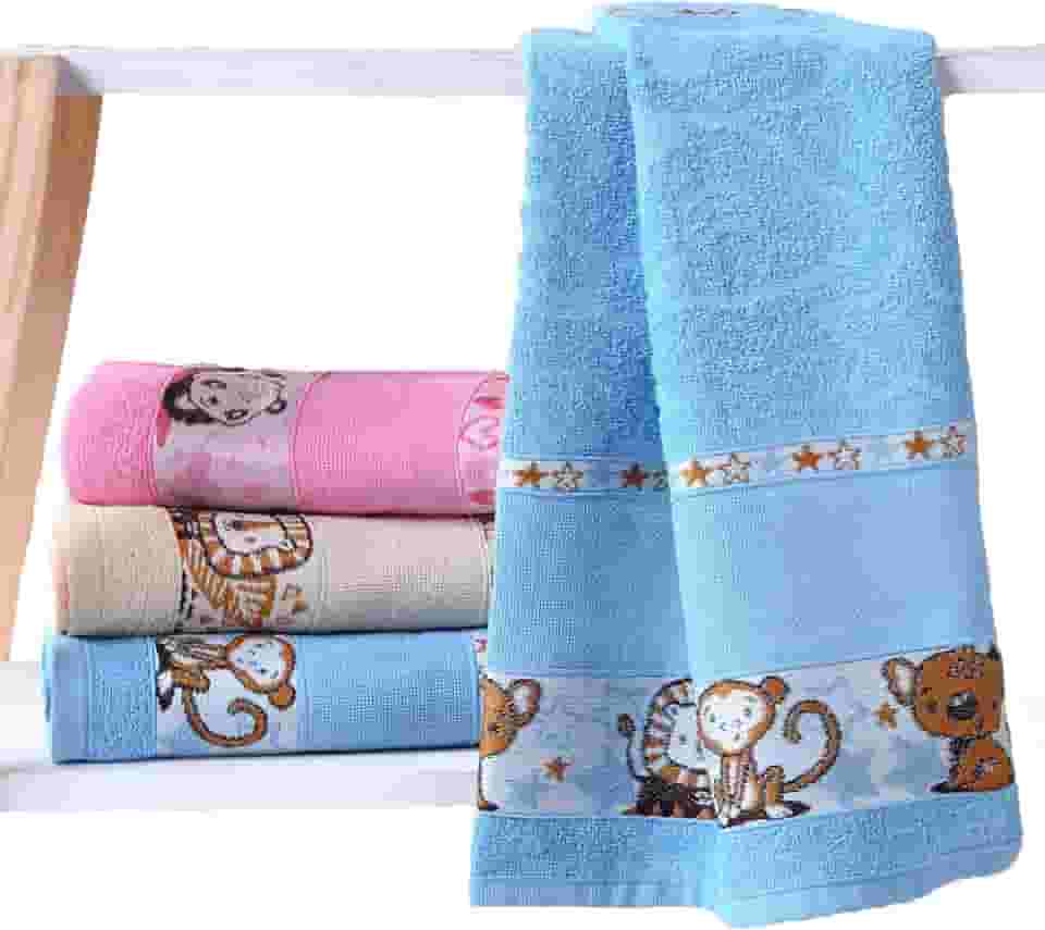 Toalha De Banho Bebe Infantil Menina Menino 100% Algodão Masculino Grande Personagem Praia Carinho Ponto Cruz Para Bordar (Azul, Banho)