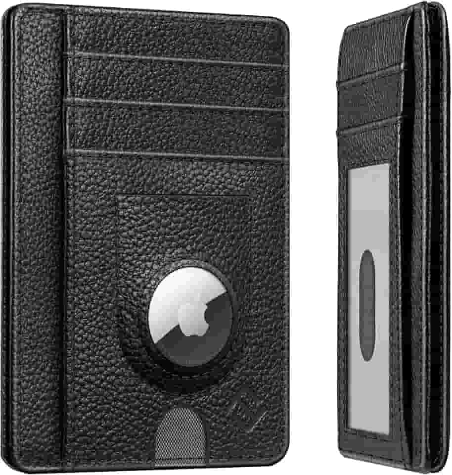 Carteira fina minimalista com bolso frontal com suporte embutido para AirTag, carteira de couro com 7 compartimentos com suporte AirTag, carteira de cartão de crédito com bloqueio de RFID compa