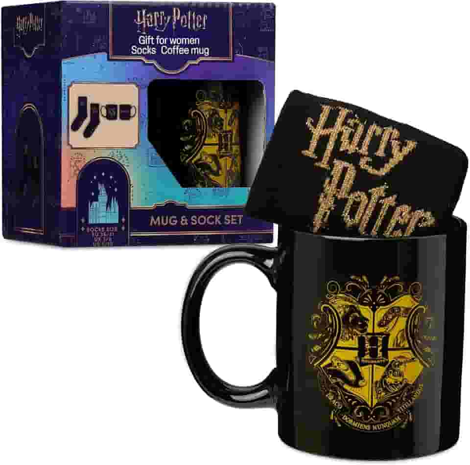 Get Trend Harry Potter Caneca e Meias Femininas Adolescentes 340 ml / 11,5 oz Caneca de Café de Cerâmica, Meias Macias Aconchegantes 36-41 Tamanhos Hogwarts Presentes para Mulheres Adolescentes (Harry