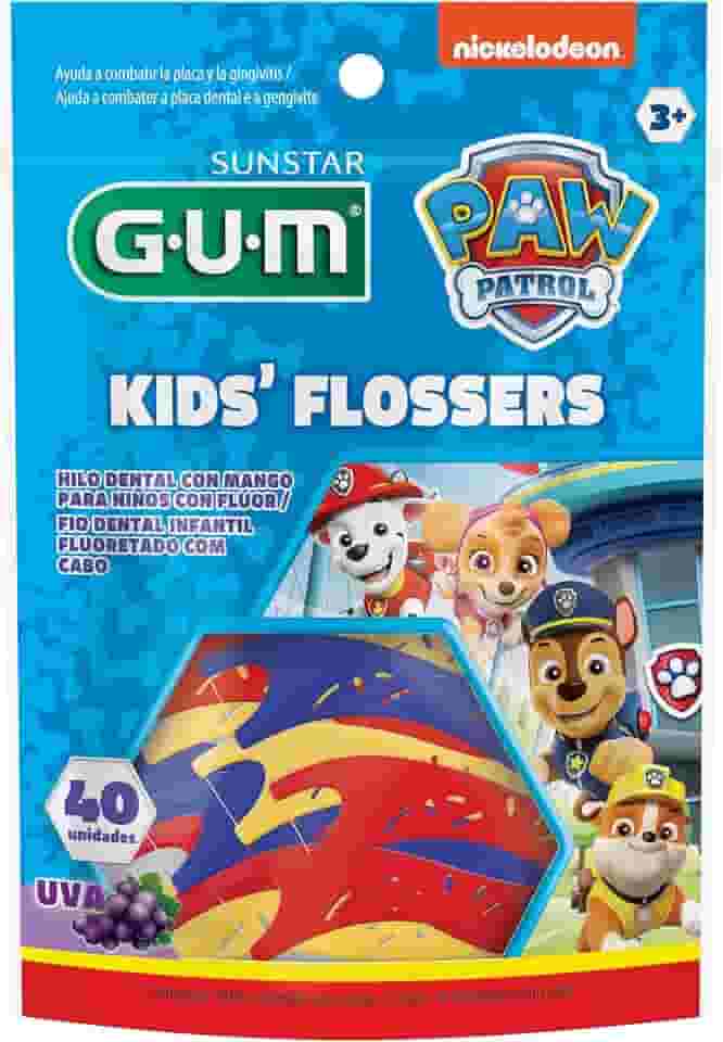 Flosser GUM Patrulha Canina, Fio Dental Infantil com haste, Sabor Uva, 40 unid., Gum, Sortidas
