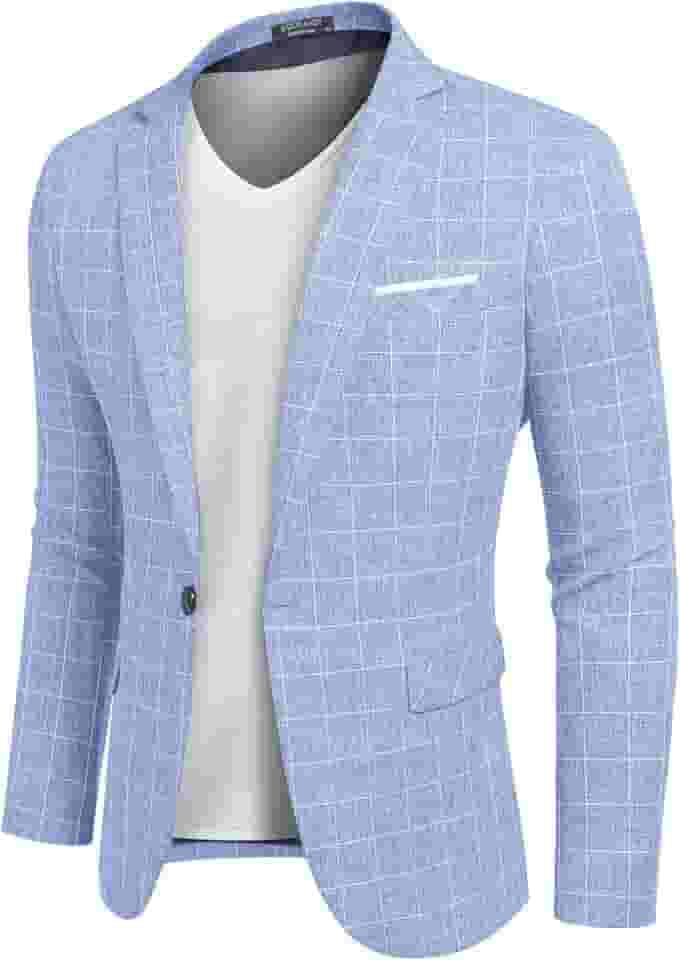 Blazer masculino casual, leve, esportivo, com um botão, textura de linho