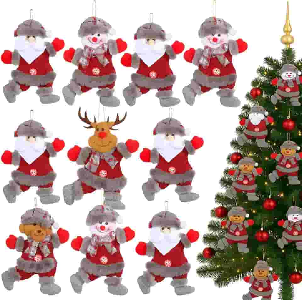 Kit 10 Enfeite Pendente Variados Para Árvore De Natal Tecido Papai Noel Decoração Natalina