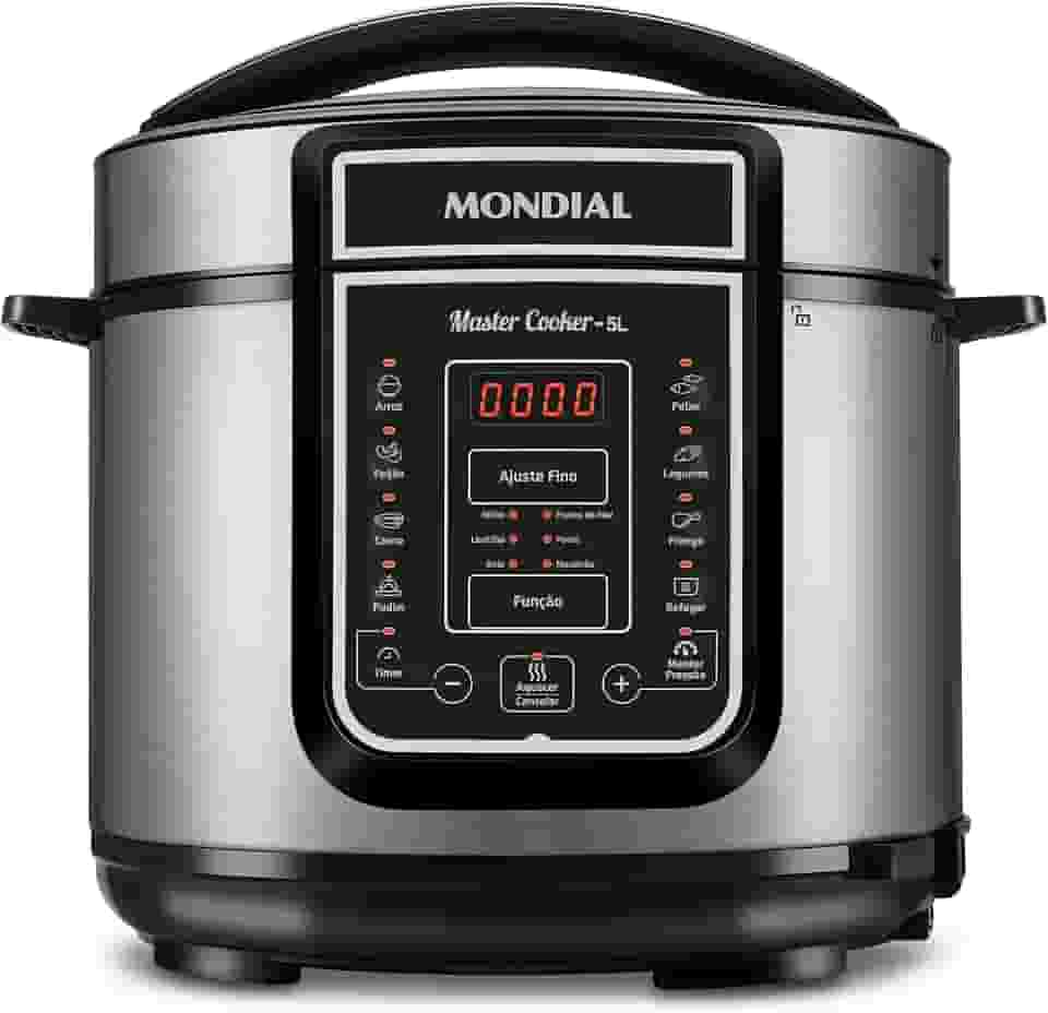 Panela de Pressão Elétrica Digital 5L, Mondial, Preto/Inox, 900W, 110V - PE-38
