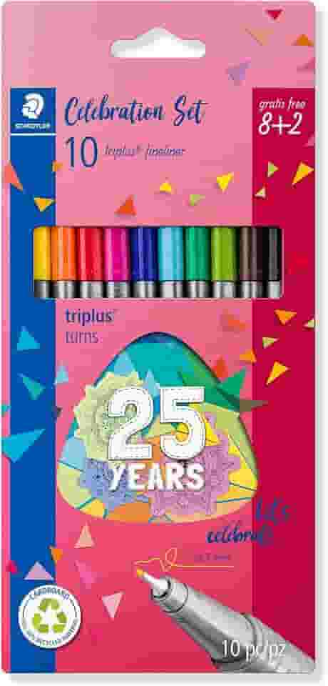 STAEDTLER Caneta Ponta Fina Triplus Fineliner 0.3mm Estojo 8 Cores Sortidas + 2-334 BK10 TA - Corpo Ergonômico Triangular – Ideal para Escrita e Bullet Journal