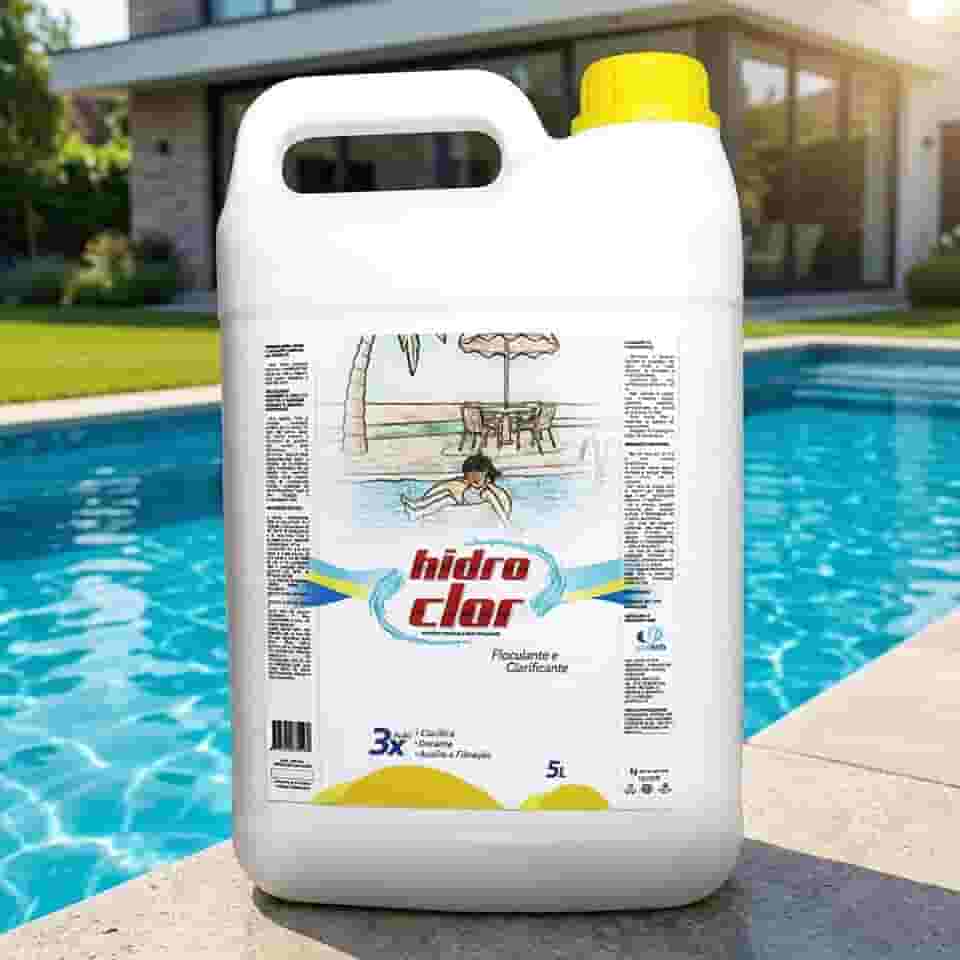 FLOCULANTE E CLARIFICANTE HIDROCLOR 5L para Piscina, Tratamento de Água, Tripla Ação, Concentração 32%, Líquido
