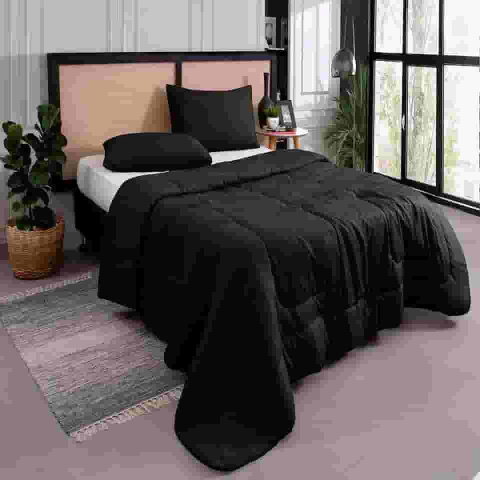 Kit Edredom Casal Queen 3 Peças Margarida Cama Box Cor:Preto