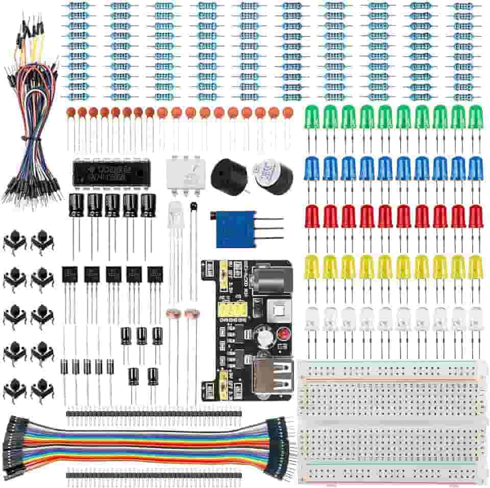Smraza Kit básico para iniciantes para projeto Arduino, placa de ensaio, fonte de alimentação, fios jumper, resistores, LED, kit eletrônico divertido compatível com o projeto Arduino R3, projeto