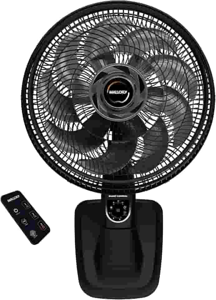 Ventilador de Parede Mallory Smart Control – Controle Remoto, Oscilação Direcionada, Potência de 140W, Sistema Smart Swing, Hélice de 15 Pás – Preto/Grafite - 127V