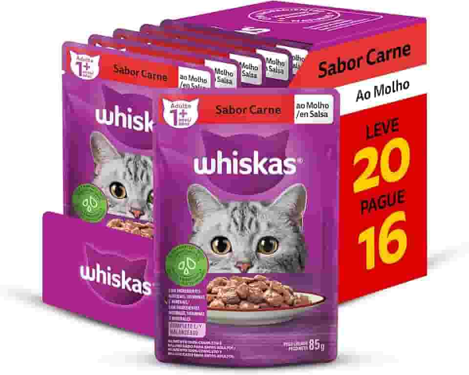 Pack Ração Úmida Whiskas Sachê Carne ao Molho para Gatos Adultos - Leve 20 Pague 16
