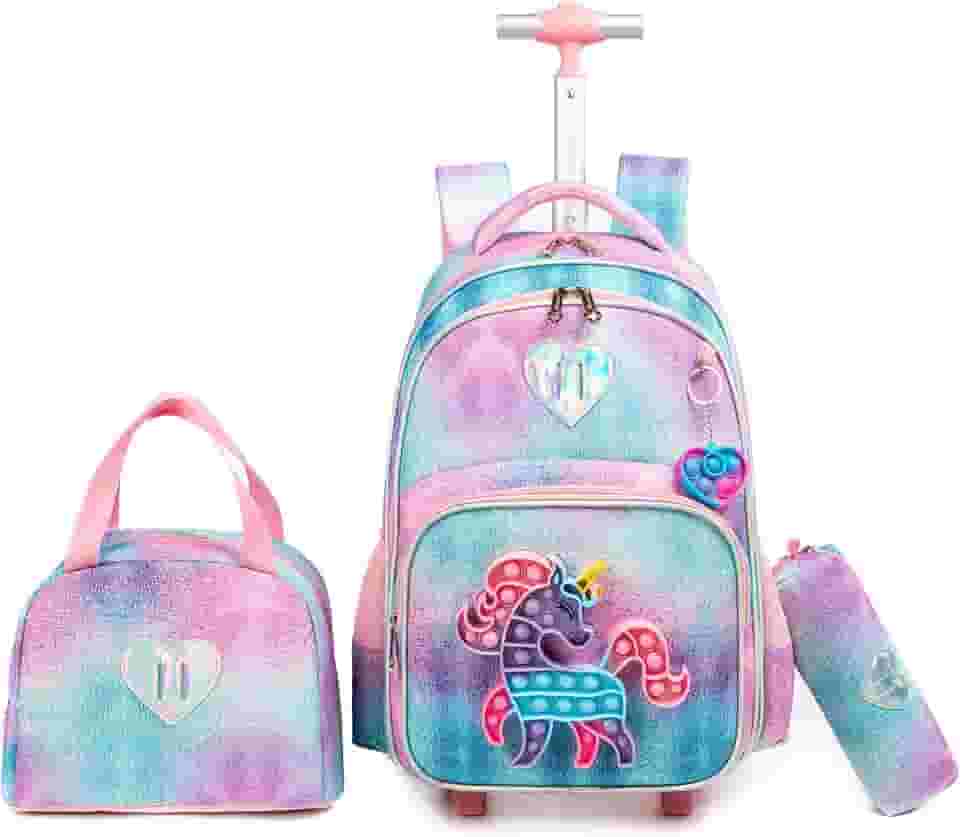 Mochilas de Rodinhas Infantis - Kit de 3 peças com mochila de rodinhas, lancheira e estojo, ideal para crianças e estudantes (Brinquedo colorido para inquietação unicórnio 3)