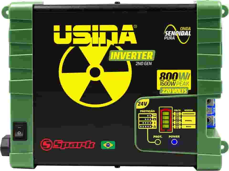 USINA Inversor 800W Onda Senoidal Pura, Off-Grid, Entrada 24VDC, Saída 220VAC, Pico 1600W