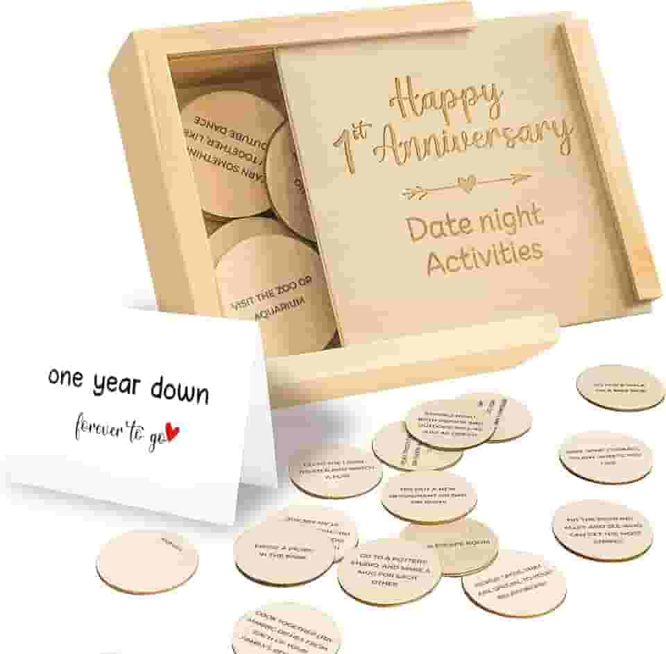 Presentes de aniversário de 1 ano para namorado - 1º presente de aniversário para casal, presente de aniversário de um ano para namorada ele e ela homens, primeiro casamento para marido esposa, caixa noturna de data de madeira