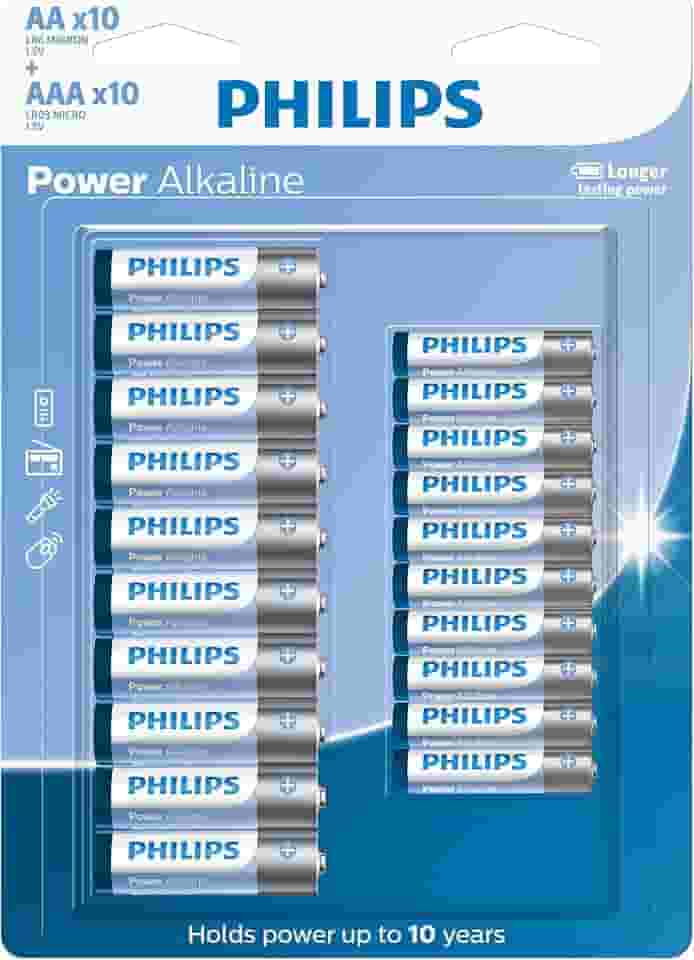 PHILIPS Pilha alcalina do tipo AA e AAA C/10 AA E 10-AAA, Branco, azul e cinza, padrão, LR036P20BP/59