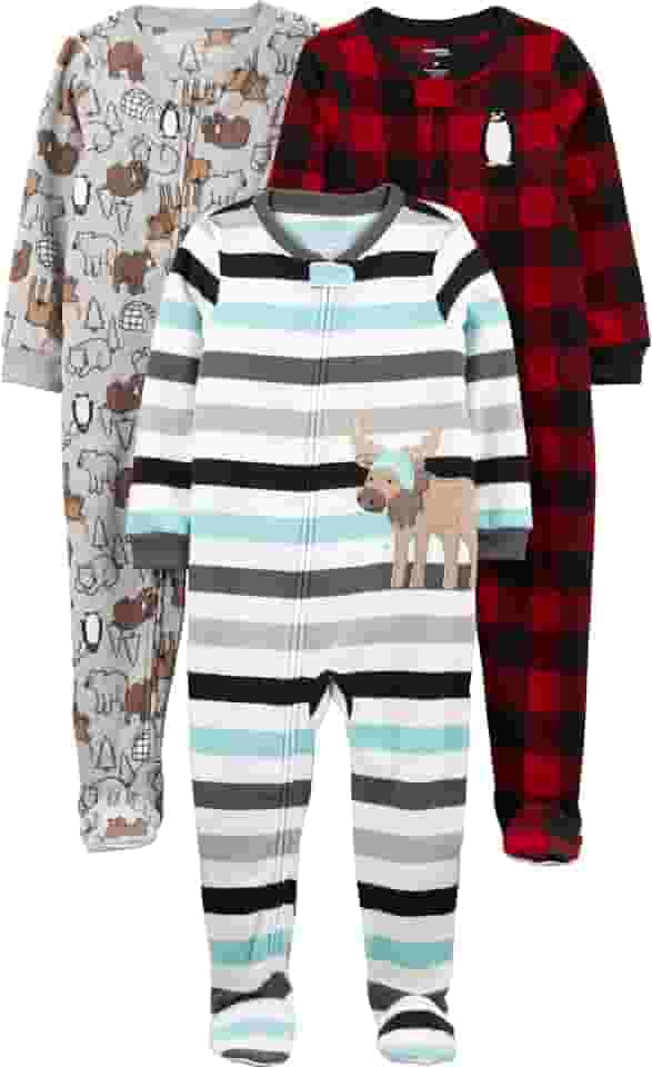 Macacão de dormir para bebês Pacote com 3 pijamas folgados de lã com pés resistentes a chamas Simple Joys by Carter'sMeninos