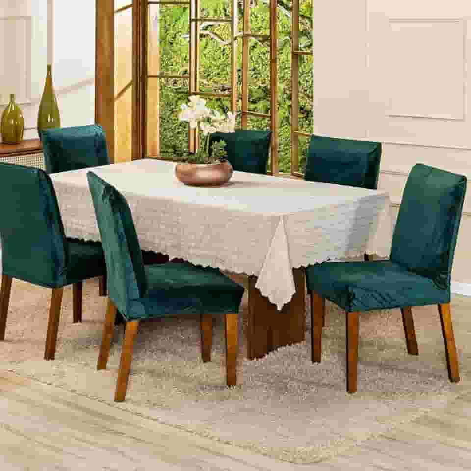 Kit com 4 Capas de Cadeira Jantar Lisa em Veludo Splendore Ajustável com Elástico - Tecido Suede Protetor Para Cozinha Toque Macio Aveludado (Verde)