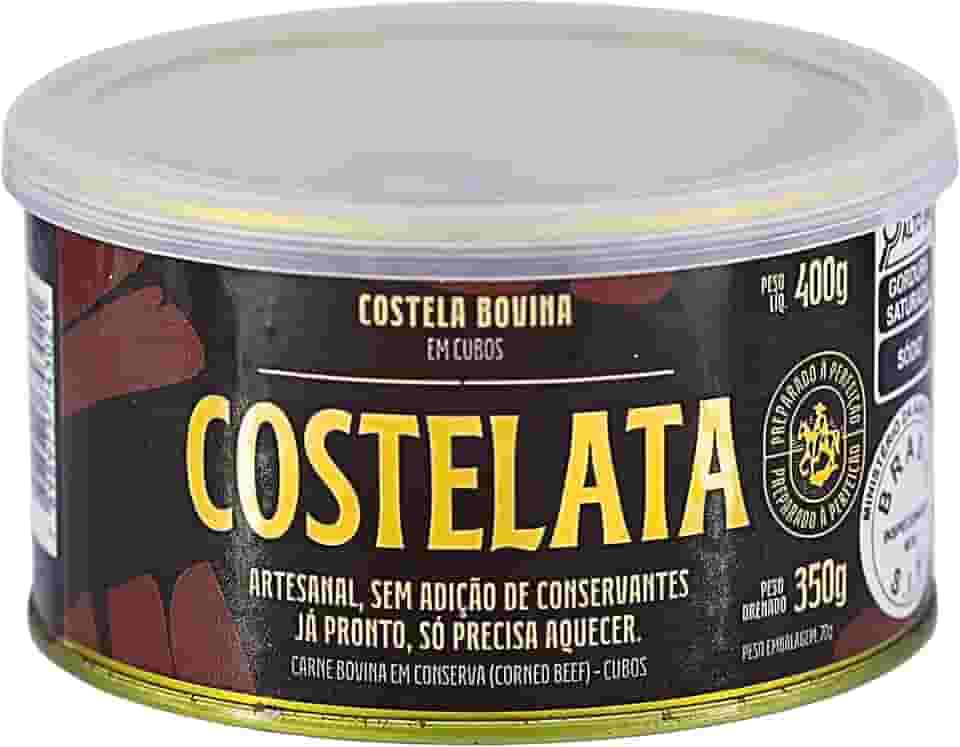 Costelata, Costela bovina na lata, cozida em cubos em conserva, sem osso, sem adição de conservantes, Artesanal, 400 gramas