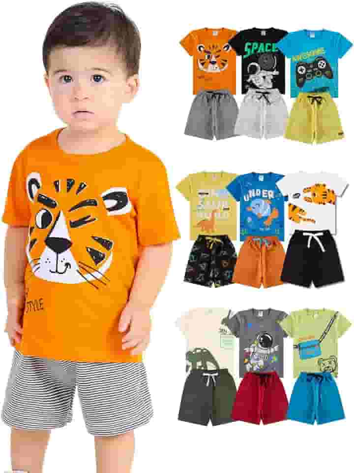 Kit Sortido 10 Peças de Roupa Bebê Infantil Menino - 5 Conjuntos Curto Verão Masculino