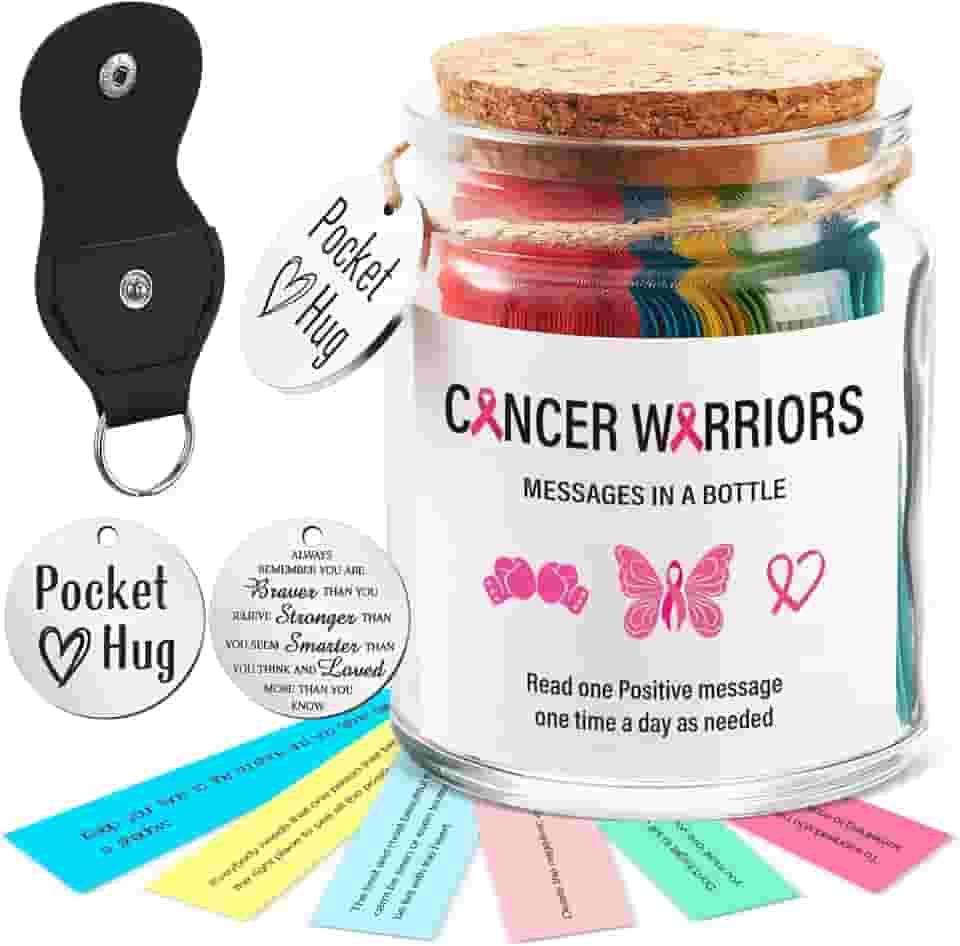 Tioncy 90 mensagens de conscientização sobre o câncer de mama em um frasco, presentes motivacionais para pacientes com câncer de mama, mensagens inspiradoras diárias em um pote com moeda de abraço de