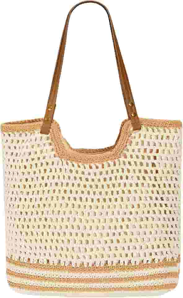 Bolsas de praia femininas - Bolsa de palha com zíper, bolsa de praia de tecido macio, bolsa de ombro casual de palha para uso diário