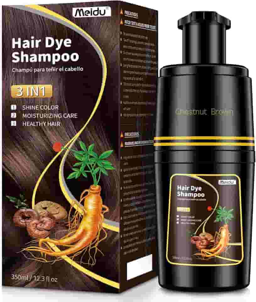 IIIMEIDU Shampoo De Tintura De Cabelo Para Cabelos Grisalhos, marrom castanho Hair Dye Shampoo 3 em 1 para mulheres e homens, xampu colorido semipermanente para cobertura de cabelos grisalhos, tintura instantânea natural para cabelos com ingredientes à base de ervas, 350 ml
