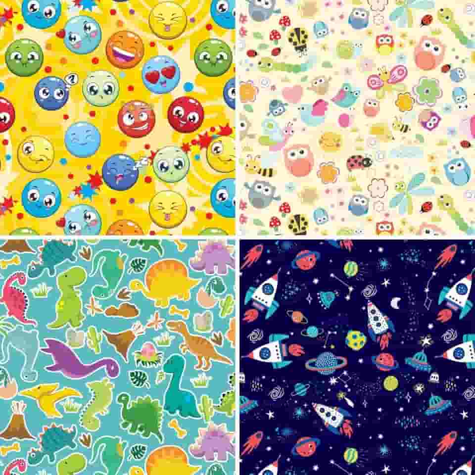 Papel para Presente, 50cm X 60cm, Couchê, Fantasia, Infantil II, 4 Estampas Sortidas, Pacote com 40 Folhas, Gessele