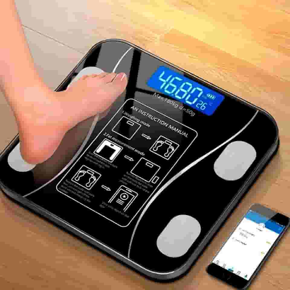 Balança Digital de Bioimpedância Bluetooth – Alta Precisão, Vidro Temperado, App Android/iOS, Mede Peso, Gordura, Massa Muscular, IMC – Ideal para Saúde, Academia e Banheiro.