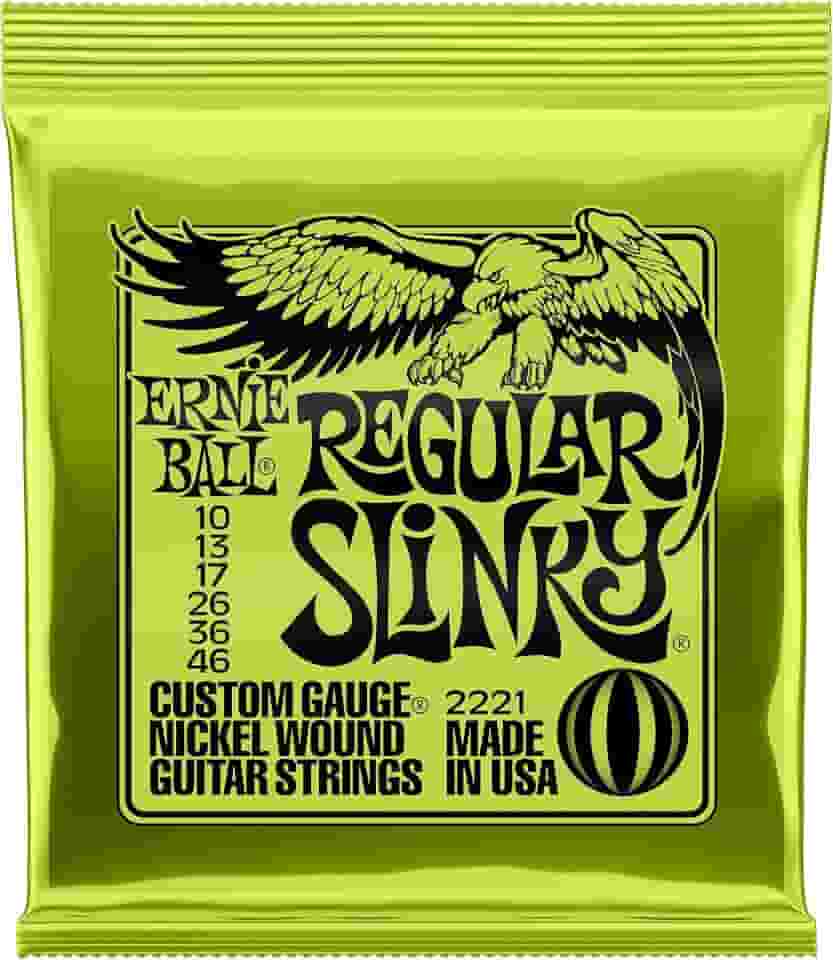 Cordas para guitarra elétrica Ernie Ball Regular Slinky, revestimento de níquel, calibre 10-46