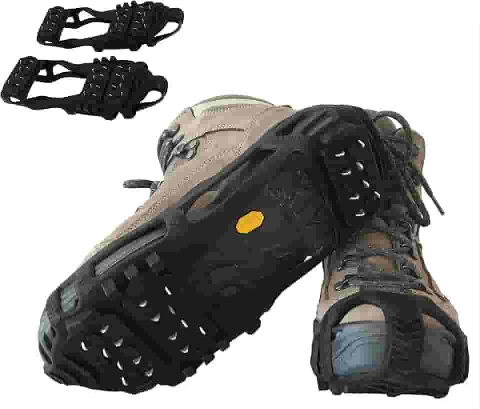 Crampons Chuteiras de tração de gelo – Microspikes aderem rapidamente e facilmente sobre calçados para caminhada na neve e no gelo, caminhada, escalada, pesca no gelo – Portátil – Tamanhos – M/G/GG