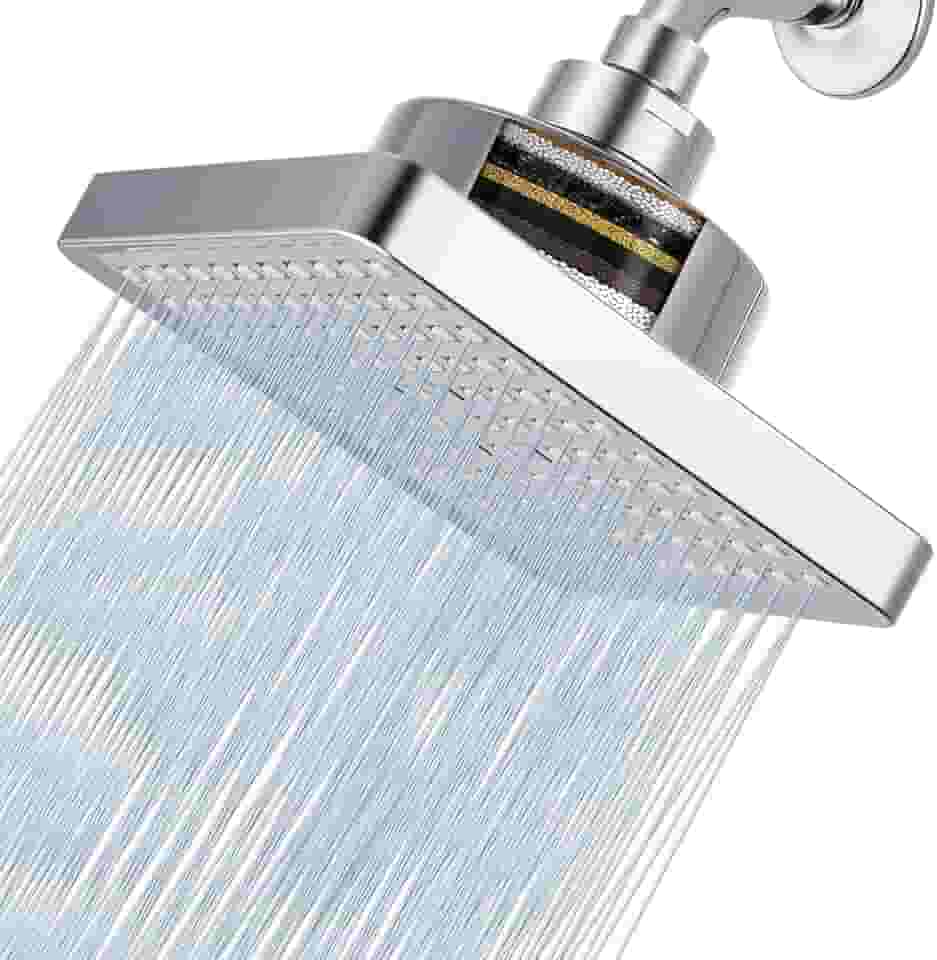 Chuveiro de Chuva com Filtro - Filtro Quadrado de 15 cm para Remover Cloro e Substâncias Nocivas, Melhorar Problemas de Cabelo e Pele, Cromado