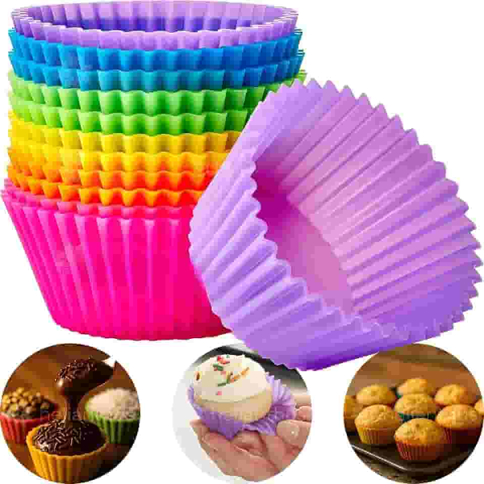 Kit 12 Formas de Silicone para Cupcake, Muffin, Bolinho, Assadeira, Air Fryer, Cores Variadas, Resistente a Temperatura, Forminhas, Livre de BPA – Qualidade Premium