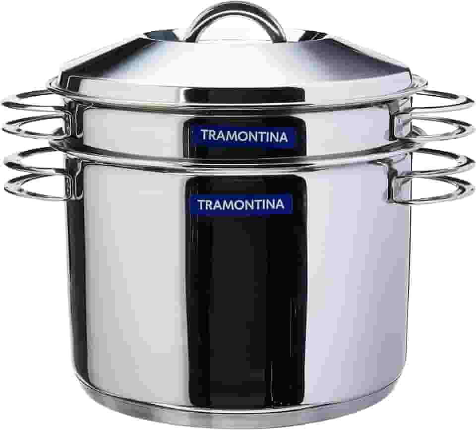 Jogo Cozi-Pasta Fundo Triplo com Alças, Tramontina, Solar 65500400, Inox, 24 cm