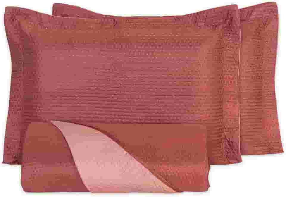 Kit Colcha Casal Cobre Leito 3 Peças Dupla Face Porta Travesseiro Aba Americana, Leve, Respirável, Macio (Bordo, Casal Padrão)