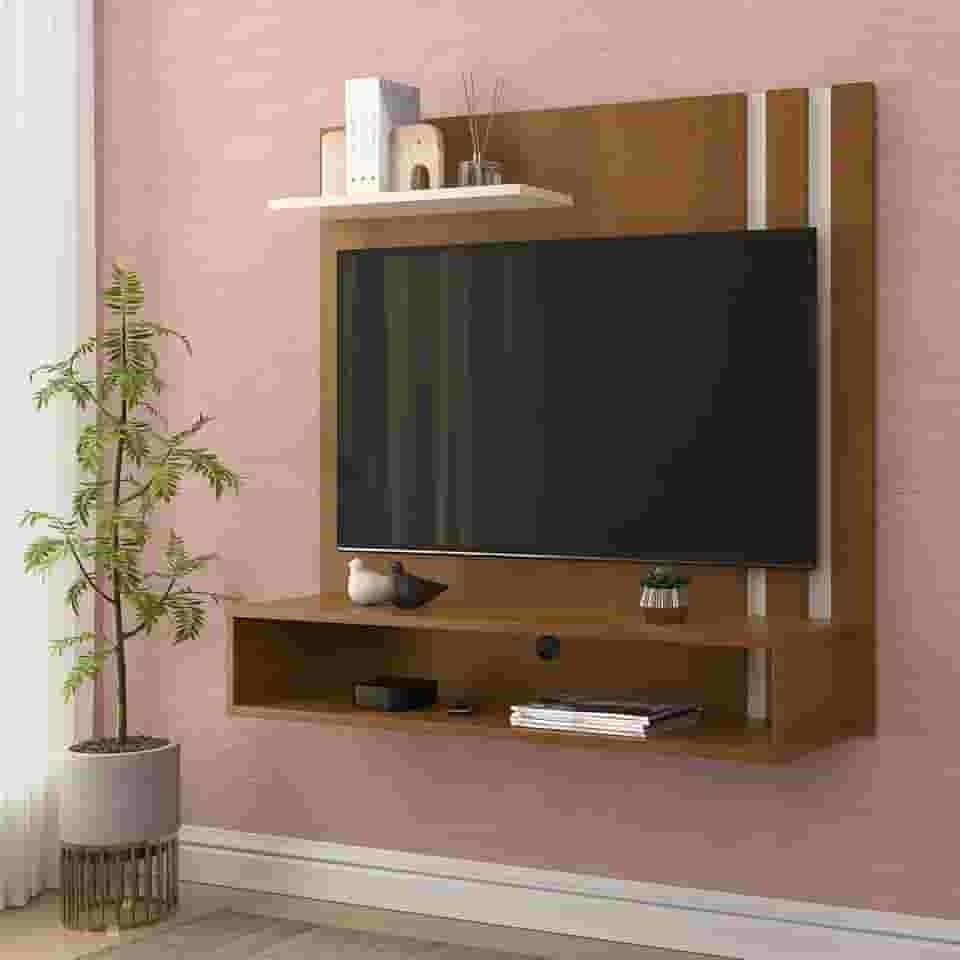 Painel TV Smart 32 Polegadas com Nicho Central/Prateleira/Sala/Quarto (FREIJÓ OFF WHITE)