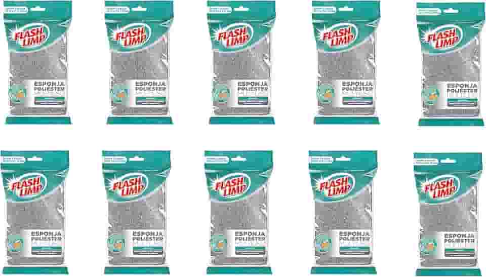Flash Limp - Kit Com 10 Esponjas Multiuso Poliéster Limpa Sem Riscar - EP1416360-10