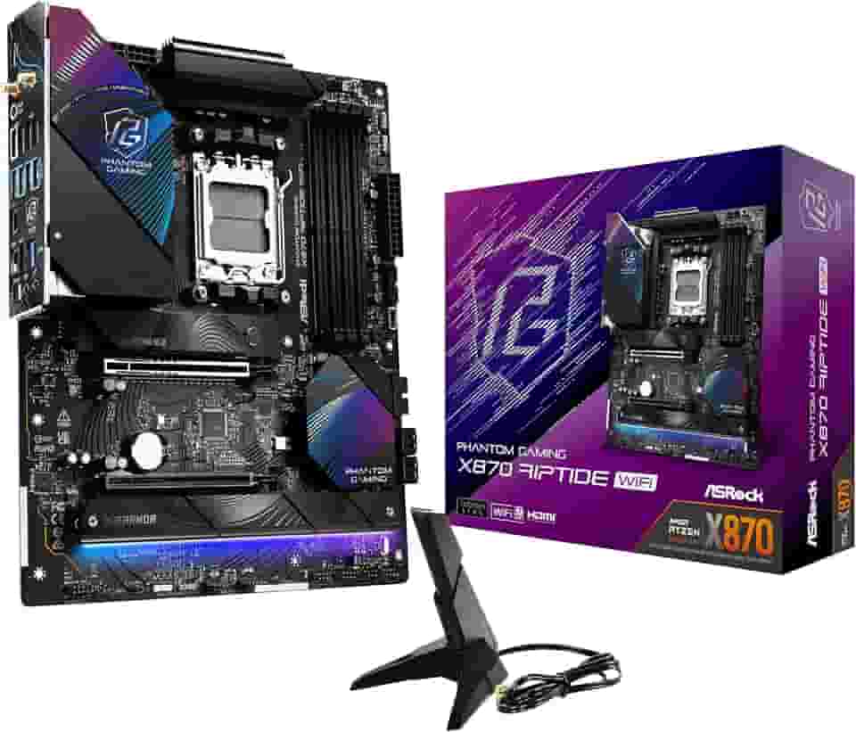 ASRock Phantom Gaming X870 Riptide WiFi 7 AMD Ryzen Socket AM5 ATX Placa-mãe DDR5 DIMMs 8000 MHz 256 GB USB4 M.2 SATA3 6.0 Gb/s