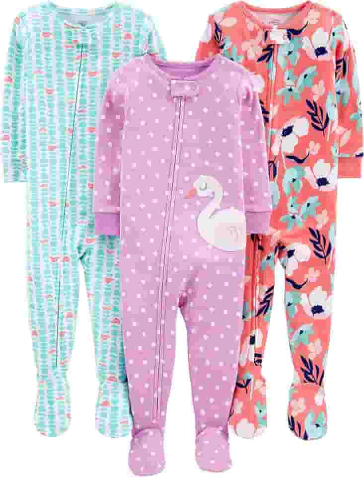 Simple Joys by Carter's Pacote com 3 pijamas de algodão com pés de ajuste confortável para meninas