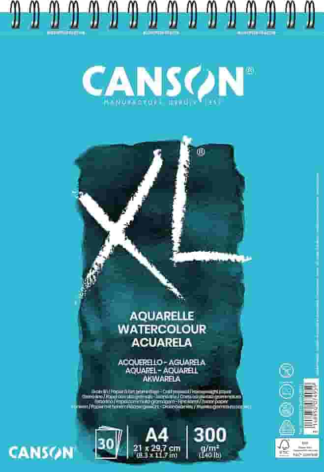 CANSON XL Aquarelle, Caderno Papel para Aquarela com Espiral 300g/m², A4: 21 x 29,7 cm, 30 Folhas