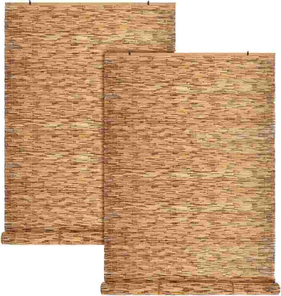 2 persianas de bambu para ambientes externos 91,44 cm L x 182,88 cm A, persiana blackout de bambu sem fio para decoração de varanda, pátio e janelas, tela de privacidade com luz solar