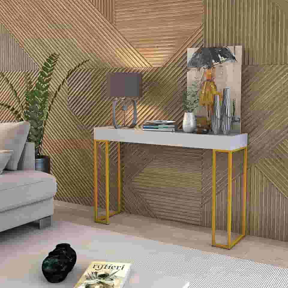 D+MOB Aparador Planalto 90cm com Pés de Ferro Dourado Design Moderno (Off-White)