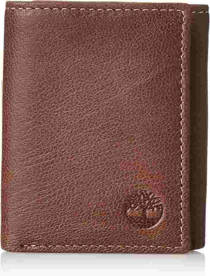 Carteira masculina de couro genuíno com bloqueio de RFID com três dobras