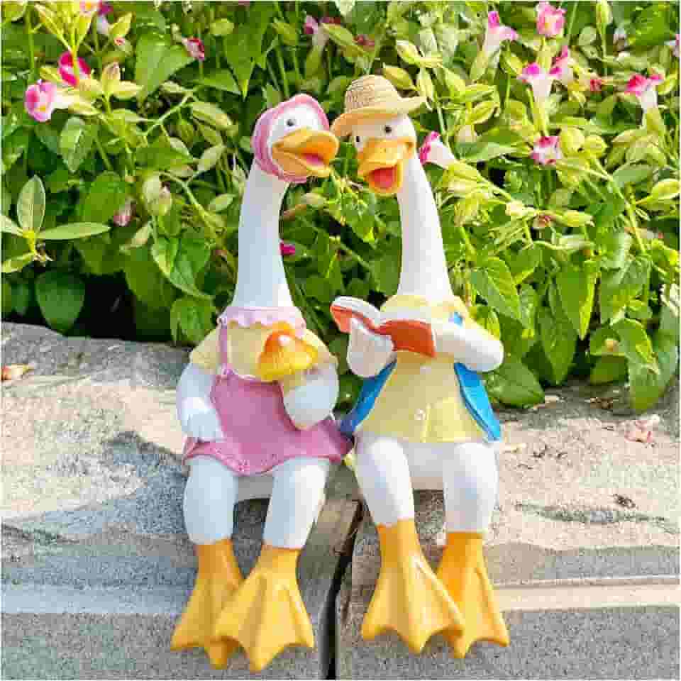 2 peças de estátuas de pato de resina para decoração de jardim, lindas esculturas de casal de patos sentados para jardim, quintal, pátio, cerca, lago de gramado - 21 cm (casal de patos)