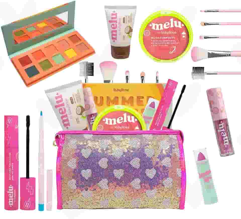 Kit de Maquiagem Melu Presente Completo Conjunto de Make Paleta Sombras Pincéis Para Maquiagem Completa Adolescente Menina Teen Feminino Adulta