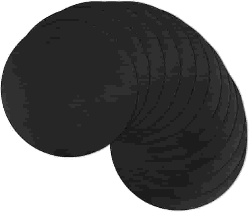 Jogo americano redondo de 33 cm, conjunto de 12, tapetes de mesa reversíveis de couro sintético resistente ao calor, 100% à prova d'água, à prova de óleo, limpável, para uso interno (12, preto)