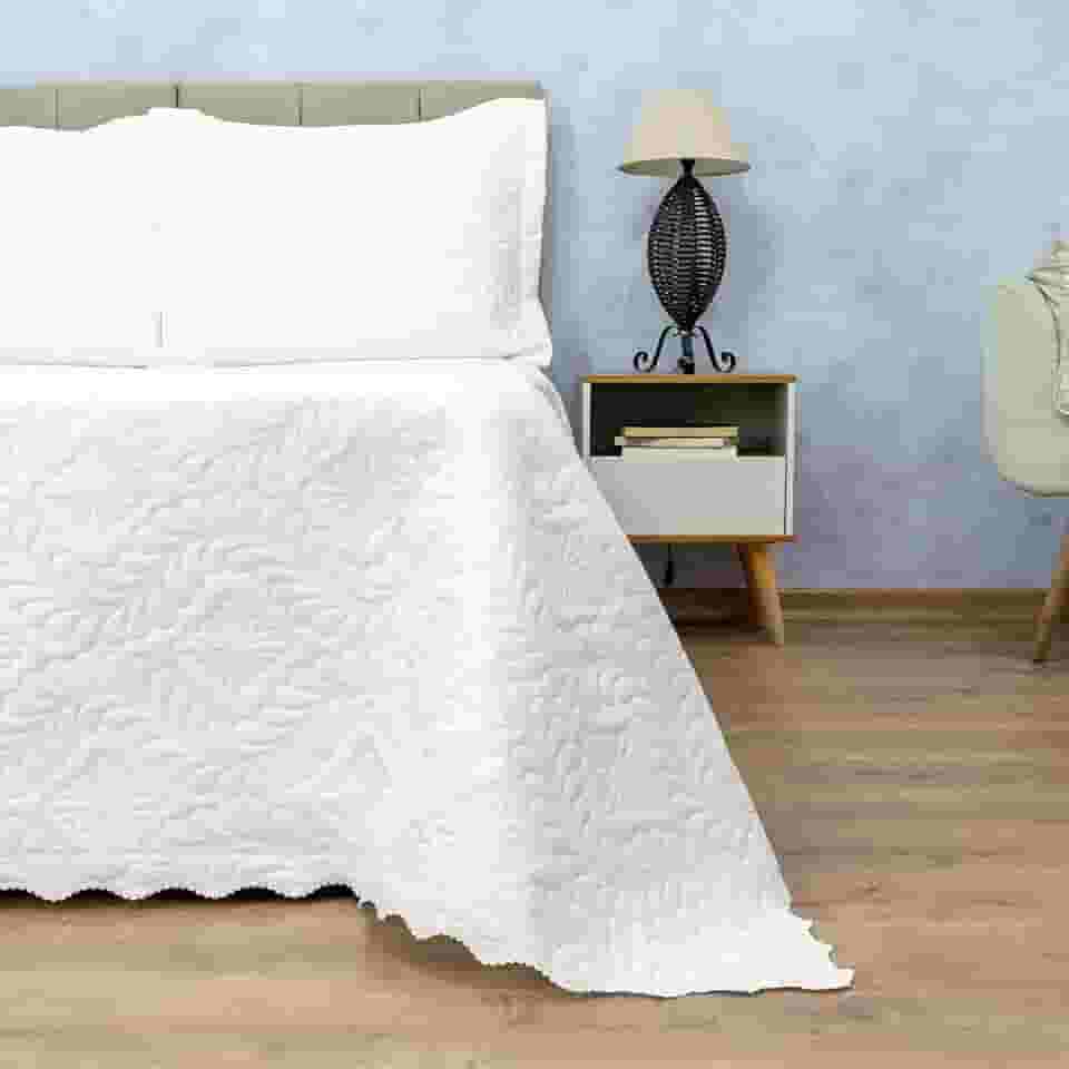 Kit Colcha Super King 3 pçs Camili C/Aba Americana Cobre Leito Dupla Face Matelado (BRANCO)